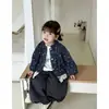 Nova jaqueta de renda com retalhos florais fofos estilo coreano com gola alta para meninas, roupas infantis, cardigã vintage de desenho animado estilo floresta