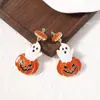 Pendientes de Halloween para Mujer, Moda Nuevo Estilo, Pendientes Colgantes de Cabeza de Calabaza Fantasma con Diamante Goteado de Aceite, Creativos Elegantes