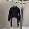Camisa de Manga Larga con Solapa, Diseño de Nicho Transfronterizo, Encaje Fruncido, Patchwork de Cinta, Moda