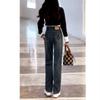 Jeans de Pierna Ancha Sueltos de Cintura Alta Color Gris Cemento para Mujer Otoño e Invierno Forrados de Felpa Engrosados 2024 Nuevos Pantalones Rectos Adelgazantes Versátiles