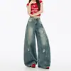 Jeans anchos retro americanos desgastados de pierna ancha para mujer, nuevos de verano 2026 de cintura alta, versátiles, tipo sickle banana