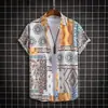 Estação Independente Europeia e Americana Nova Camisa Masculina Quente de Manga Curta Camisa Cardigan Havaiana Tendência com Impressão Digital 3D