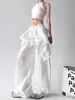 Pantalones Blancos para Mujer, Estilo Delgado de Verano 2025 Diseño de Falda en Capas Ropa de Trabajo Pantalones Casuales Nicho para Mujer Empalme