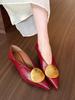 Francês! Sapatilhas Douradas Bico Fino Fivela de Metal para Mulheres Verão Duas Formas Salto Médio Baixo Sapatos Pequenos de Couro