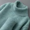 Suéter masculino de lã pura com gola alta, cor sólida, casual de negócios, caimento solto, malha de tricô, pulôver, camiseta de malha