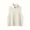 Suéter de cachemira para mujer, de cuello alto, tejido trenzado, nuevo estilo otoño/invierno, chaleco sin mangas, perfecto para usar en capas, color liso