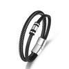 Pulsera Tejida de Cuero Hecha a Mano Japonesa y Coreana con Cable de Acero Genuino Pulsera de Cuero para Hombre Pulsera de Cuerda de Cuero de Acero Inoxidable Europea y Americana