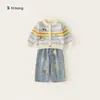 Suéter infantil Bangxuan para primavera y otoño, top de punto a rayas de colores para bebé, cárdigan dopamina elegante para niñas