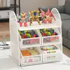 Estantería de almacenamiento de juguetes para niños con rejilla de hierro y cajones extraíbles, estantería para bloques de construcción Lego, estantería de almacenamiento de modelos de figuras para escritorio