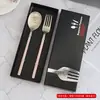 Juego de Cubiertos de Acero Inoxidable 304 (Cuchillo, Tenedor y Cuchara), Creativo Juego de Cubiertos y Palillos de Hotel, Puede Grabar Láser el Logo para Regalo