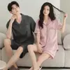 Pijama Fresco de Algodón Elástico para Pareja para Mujer, Conjunto Casual de Verano Delgado con Camiseta de Manga Corta y Shorts, Ropa de Casa Simple y Fresca