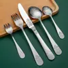 Juego de Cubiertos de Acero Inoxidable con Patrón de Puntos Cuchillo, Tenedor y Cuchara Juego de Cinco Piezas Cubiertos Occidentales Hotel Cuchillo y Tenedor para Filete Cuchara de Postre Cuchara para Café y Té