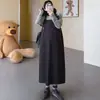 Pronta Entrega Vestido de Maternidade Outono Inverno Estilo Japonês Coreano Soltinho Feminino Redutor de Idade Blusa Listrada Macacão de Trabalho Conjunto de Duas Peças