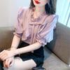 Camisa de gasa con mangas abullonadas y volantes para mujer, diseño de verano, temperamento francés, pequeña, 2024