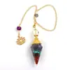 Comércio Exterior Novos Produtos Prata Antiga Cristal Colorido Pêndulo Pedra Semi-preciosa Pedra Colorida Resina Pêndulo Hexágono Cone Pingente