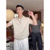 Moda de Verano para Hombre: Camisa Polo Beige de Manga Corta, Estilo Old Money, Sensación de Lujo, Ligera, Corte Ajustado, de Manga Corta con Cuello, en Stock