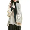 Cárdigan de punto de lana pura para mujer, manga larga, color liso, sin botones, corte holgado, talla grande, abrigo cálido, nuevo estilo otoño/invierno, moderno