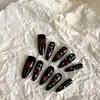 [Estilo Doce Cool] Unhas Postiças Pretas com Laço de Cereja e Diamantes, Estilo Doce Cool Hot Girl, Média Duração, Feitas à Mão, Usáveis