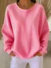 Moletom com Capuz Longo Europeu e Americano Transfronteiriço Amazon Comércio Exterior Feminino Gola Redonda Cor Sólida Tricô Waffle Pulôver Moletom com Capuz Longo Patchwork