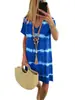 2026 Transfronteiriço Amazon AliExpress Verão Gola V Estampado Listrado Tie-dye Manga Curta Vestido Estilo Europeu e Americano Feminino