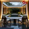 Mesas y Sillas de Ocio para Patio Exterior, Juego de Tres Piezas de Mimbre para Jardín de Hotel, Muebles Impermeables y Resistentes al Sol de Aleación de Aluminio Acero Inoxidable