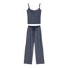 Camisola de Mujer Chica Caliente Cintura Elástica Cordón Casual Holgado Recto Pantalones Rayados Traje de Dos Piezas