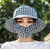 Sombrero Floral para Recoger Té, Sombrero de Sol de Verano, Mascarilla, Anti-UV, Transpirable para Exteriores, Sombrero de Pescador con Ala Ancha
