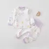 Estilo Outono e Primavera Roupas de Outono e Calças para Bebê Classe A Algodão Puro Roupa Íntima para Bebê Outono e Inverno Conjunto Pijama com Proteção para a Barriga de Cintura Alta Infantil
