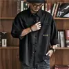 Camisa abrigo de trabajo retro estilo americano color verde militar para hombre otoño casual holgada marca de moda manga larga