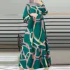 Vestido Novo Estampado Transfronteiriço 2025 com Mangas Longas e Gola Redonda