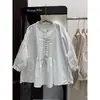Ropa de Verano 2026 Estilo Japonés Fresca y Juvenil Blusa Casual Artística Holgada con Pliegues de Manga Media para Mujer