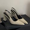 Sapatos Femininos Elegantes de Salto Alto, Bico Fino, Sem Costas, Couro Patente, Salto Grosso, Sandálias de Salto Grosso Novas de Verão 2026 para Mulheres