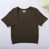 Camiseta Popular Transfronteriza Amazon Cuadrado Transfronterizo Cuello Cuadrado Yoga Deporte Manga Corta Camiseta de Hilo Ajustada Top de Otoño
