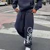Sudadera con capucha de estilo gótico oscuro transfronteriza europea y americana para hombre y mujer, Pantalones deportivos casuales holgados con estampado de letras de marca de moda