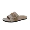 Sandálias Femininas de Verão com Solado Grosso 2026 Novas Retrô Casuais Preguiçosas Slip-on Birkenstock Abertas na Ponta com Tira Única