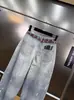 Primavera Europeu e Americano Retrô Estampa de Gravata Lavada Desgastada Manchas de Tinta Perna Larga Jeans Calça Longa Estilo de Rua Transfronteiriço