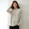 Novo suéter de cashmere feminino 2026 com gola alta, três botões e mangas raglan, macio e confortável, base de malha grossa