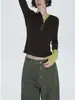 Colores Outfit: Camiseta de Manga Larga con Bloques de Color de Falso Dos Piezas / Top Exterior / Capa Base Ajustada