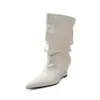 Botines de Tacón Alto Apilado de Piel Super para Mujer Otoño Invierno Nuevos Punta Fina Sin Cierre Botas de Moda Botas de Media Caña Mujer