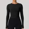 Camiseta Esportiva Europeia e Americana Justa Secagem Rápida Manga Longa Gola Redonda Camada Base para Yoga Pilates Corrida Esportes Fitness