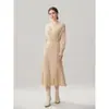 Vestido de Cashmere Liso Elegante com Decote V para Mulheres 2026, Vestido Tricô Vintage com Decote Cruzado, Vestido Base de Malha A-line Acima do Joelho