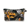 Bolsa de Almacenamiento de Calabaza de Halloween Degradada Fondo Negro Impresión de Cara de Fantasma Estrella Cierre Estuche de Maquillaje Estuche para Lápices Estudiante Festival