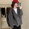 Suéter cárdigan de punto transfronterizo, top de manga larga para mujer, abrigo versátil de otoño e invierno, corte ajustado, cuello en V holgado, de un solo botón, estilo coreano