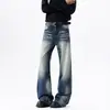 Jeans Lavados Estilo Retro Americano Bigotes de Gato para Hombre Sentido del Diseño Nicho Marca de Moda Pierna Recta Micro Campana Sueltos Desgastados Pantalones Largos