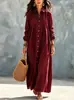 Nuevo Vestido Largo de Color Sólido Estilo Camisa para Primavera y Otoño, Moda Femenina Europea y Americana, Corte Holgado, Cuello Abotonado, Vestido Casual de Manga Larga
