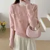 Suéter de Punto Suave y Sedoso Estilo Coreano Cuello Redondo Flor Estéreo Otoño e Invierno Nuevo Color Sólido que Reduce la Edad Holgado Versátil Aspecto Adelgazante Suéter para Mujer