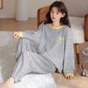 Pijama Atacado Outono Manga Longa Calça Longa para Mulheres, Pode Ser Usado Fora, 200g Algodão 60/40, Conjunto Casual e Doce de Duas Peças