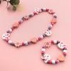 Collar y pulsera de flores con cuentas de madera de colores creativos de conejo blanco de dibujos animados para niños, conjunto de joyería para niños, cadena