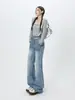 YECHUAN # Jeans acampanados de tiro bajo estilo retro americano para mujer, corte holgado, adelgazantes, que no se pegan, pantalones de largo hasta el suelo para otoño