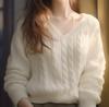 Suéter Blanco de Punto Trenzado de Alta Gama y Muy Bonito para Mujer en Otoño 2025, Top de Punto Grueso Estilo Perezoso